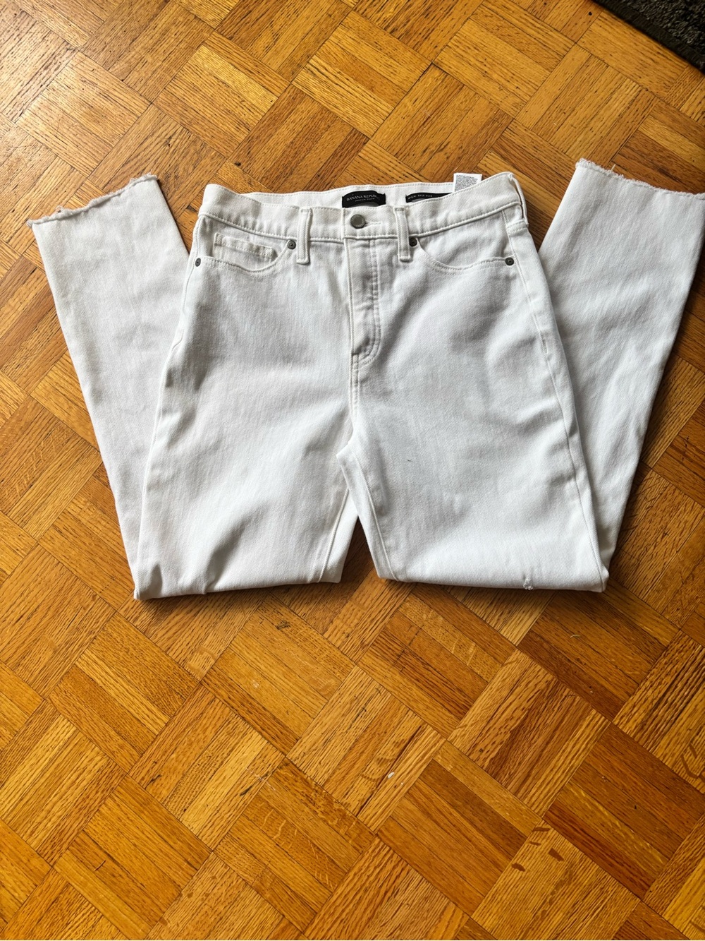 Banana Republic White Distressed High-Rise Slim Fulton Jeans Size 28